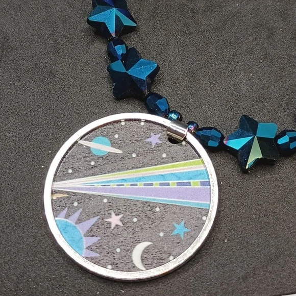 Hand Crafted Blue and Silver Celestial Necklace - Picture 2 of 4